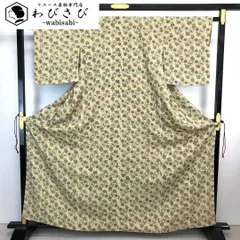 小紋 型染 流水花模様 薄香色 縮緬 K-4323