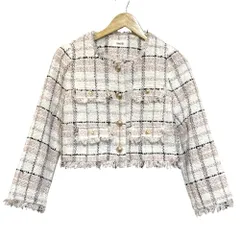 美品 25SS SNIDEL スナイデル ツイード ノーカラージャケット サイズ0 ピンク ホワイト レディース 古着 中古 USED