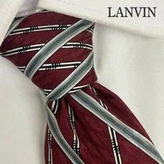 《美品》LANVIN (ランバン) シルクネクタイ フランス製 総柄  ストライプ ロゴ ボルドー グレー ホワイト ブラック