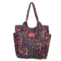美品 MARC by MARC JACOBS マークバイマークジェイコブス ナイロン トート バッグ 総柄 ロゴプレート ブラック/マルチ レディース 古着 中古 USED