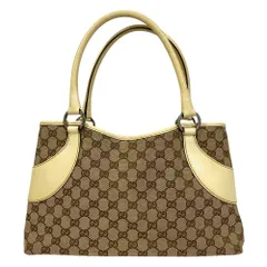 良品 GUCCI グッチ GGキャンバス レザーハンドバッグ 113015 ベージュ レディース 古着 中古 USED