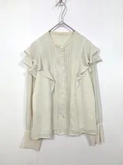 NATURAL BEAUTY BASIC ナチュラルビューティーベーシック フリルデザイン ノーカラー ブラウス シャツ sizeM/オフホワイト  ■■レディース