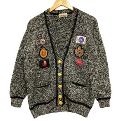 美品 PINK HOUSE ピンクハウス ワッペン付き 金釦 Vネック ニット カーディガン ブラック レディース 古着 中古 USED