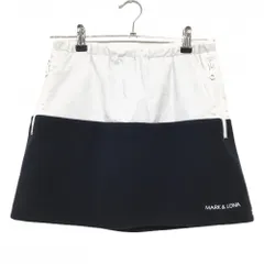 マークアンドロナ 中綿スカート 白×ネイビー 上部迷彩 カモフラ フリース ウエストゴム  レディース 38(M) ゴルフウェア MARK＆LONA