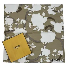 新品同様 FENDI フェンディ ボタニカル柄 スカーフ ベージュ ｘ ホワイト 箱付き