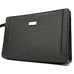 極美品・廃盤 BURBERRY バーバリー クラッチバッグ セカンドバッグ サフィアーノレザー ロゴプレート ファスナー開閉 小物入れ ビジネス ブラック 黒