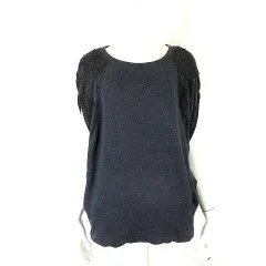 イーブス YEVS トレーナー スウェット プルオーバー ニット 異素材 切替 ケーブル編み コットン ドルマンスリーブ 半袖 M グレー ダークグレー