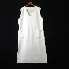 AIYISHANGFUSHI ワンピース ジャンパースカート ロング ウールライク Vネック ノースリーブ M オフホワイト 白