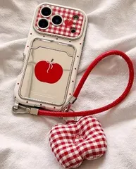 かわいいドット×チェック 鏡面カード収納付き iPhoneケース ストラップ対応 全面保護 iPhone 17 Pro / 17 Pro Max / 16 Pro / 15 Pro / 14 Pro対応