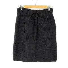 フラワー FLOWER スカート ニット ケーブル編み リボン ひざ丈 M チャコールグレー