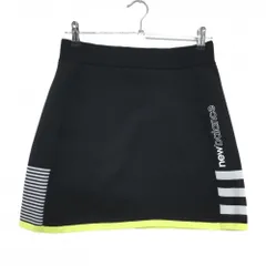 【超美品】ニューバランスゴルフ ニットスカート 黒×白 サイド一部ボーダー ロゴプリント  レディース 1(M) ゴルフウェア New Balance