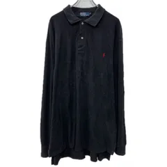 90s POLO RALPH LAUREN 長袖 ポロシャツ XLT ブラック ポロバイラルフローレン ハーフボタン ロング ワンポイント刺繍 無地 春物 a801-6187
