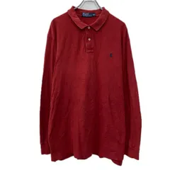 90s POLO RALPH LAUREN 長袖 ポロシャツ XXL レッド ポロバイラルフローレン ハーフボタン ワンポイント刺繍 無地 春物 a801-6191