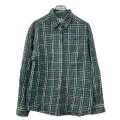 Eddie Bauer 長袖 ネルシャツ L グリーン マルチカラー エディーバウアー ボタン 胸ポケット コットン100% チェック柄 春秋物 a801-6228