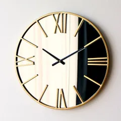 壁掛け時計 60cm 大きい ミラー 掛け時計 おしゃれ 北欧 モダン ゴールド ローマ数字 見やすい 秒針なし 鏡面 リビング 玄関 インテリア 重厚 奥行き 立体 高級感 大きなミラーウォールクロックのサムネイル