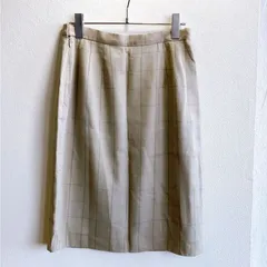 美品✨ ダックス Daks スカート タイト 巻きスカート風 ひざ丈 ライトグリーン ベージュ グレー チェック柄 ウール混 毛混 日本製 裏地あり きれいめ 上品 大人カジュアル オフィスカジュアル 通勤 ベーシック 秋冬 レディース Lサイズ相当