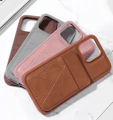 レザー製 iPhoneケース スタンド一体型 カード収納付き 全面保護 iPhone 17 / 16 / 15 Pro Max / 14 / 13対応