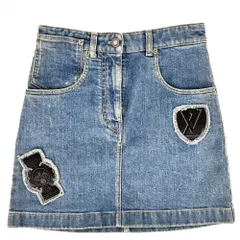 ルイヴィトン スカート レディース モノグラム エンブロイダリーワッペンミニスカート ボトムス デニム アパレル 服 LOUIS VUITTON 34 ブルー 青 ゴールド金具 コットン  ポリウレタン  【中古品】
