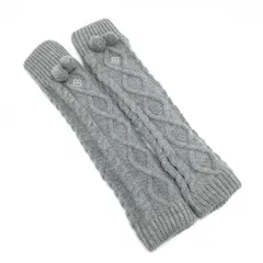 【超美品】マリクレールスポール ニットレッグウォーマー グレー ボンボン付き 裏フリース レディース  ゴルフウェア marie claire