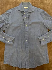 ポールスチュアートPaul Stuartワイシャツ カジュアルシャツ メンズシャツ 長袖シャツ ドレスシャツ トップス 紳士服blue ブルー青色系チェック綿コットン 表示サイズM メンズ（men’s）男性用