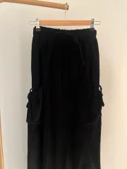黒 コーデュロイ ポケット ロング スカート