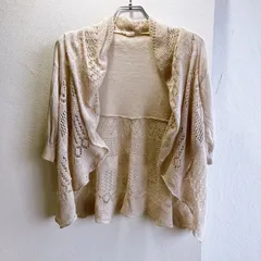 美品✨ ジーナシス JEANASIS サマー ニット カーディガン 透かし編み レース編み ボレロ 羽織り ドレープ ナチュラル アイボリー リネン混 麻混 コットン 綿麻 軽やか フェミニン 大人可愛い きれいめ 冷房対策 大きめ ゆったり オーバーサイズ