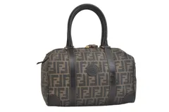 FENDI フェンディ ヴィンテージ ズッカ柄 ハンドボストンバッグ ピーブイシー レザー ブラウン 5659N