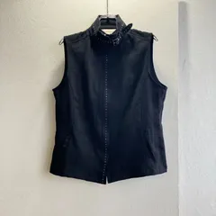 美品✨ ルージュシャマード Rouge Chamade ベスト レディース Lサイズ 大きめ タイト シルエット ジップアップ ノースリーブ スタンドカラー ベルト 薄手 無地 きれいめ 大人カジュアル モード 辛口 コーデ 春秋 コーデ 黒 ブラック