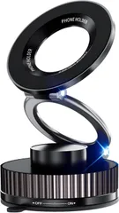 2世代　車 スマホホルダー マグネット 【令和8年NEWモデル/超強磁力】 スマホ マグネット 真空ゲル吸盤+超強力N55磁石 折りたたみ式 高級アルミ合金製 片手操作 360度回転 自由調節 安定性 取り付け簡単 iPhone&Android