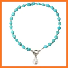 【新品】 [Rockyu] ネックレス ターコイズ メンズ シルバー レディース ターコイズ 真珠ネックレス パール トルコ石 天然石 ペンダント 12月誕生石 パーティー チタン 金属アレルギー対応 0
