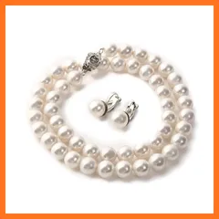 【新品】 [ティアム] 高級 国産 天然貝 パールネックレス フォーマル 冠婚葬祭 結婚式 真珠(イヤリングセット) 0