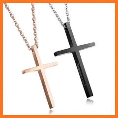 【新品】 [Rockyu] ブランド 十字架ペアネックレス カップル 人気ブランド ステンレス アレルギー対応 シルバー ブラック ピンクゴールド ファッション クロスネックレス 細い 十字架ペンダント (ペアー18金＆黒)