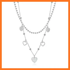 【新品】 [Deelfel] ハートネックレス シルバー レディース ボール 二連チェーン ジルコニア 心形ペンダント チタン製 金属アレルギー対応 友達 誕生日 記念日 パーティー ギフト ファッション アクセサリー 0