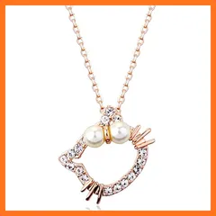 【新品】 [ラブズ] 猫 キティ ネックレス ペンダントCZダイヤモンド 18KピンクゴールドGP ギフト プレゼント[ベルベット調ポーチ付き] 0