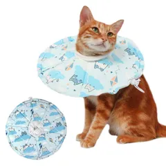 エリザベスカラー 猫 犬 ソフト ドーナツ 軽い 布 視界良好 折りたたみ式 2か所サイズ調整可能 防水 柔らかい 布製 ソフト 調節可能 3way 幅広 軽量  傷舐め防止 引っ掻き防止 傷口保護 手術後のケア ブルー Sサイズ