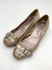 ginza kanematsu 銀座かねまつ ラメ レザー ベルト ローヒール パンプス size24D/シルバー ■■レディース