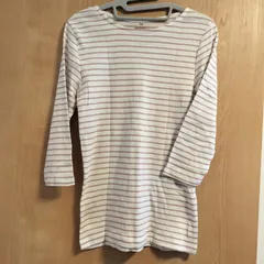 シネマクラブ　ハニーズ　Mサイズ　ピンク系ボーダー　七分袖カットソー　オーガニックコットン