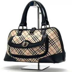 【控えめでも、印象に残る】　BURBERRY　ミニボストン ハンドバッグ ターンロック チェック バーバリー 　ブラック ベージュ