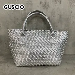 美品 GUSCIO グッシオシルバー メタリック メッシュ トートバッグ シルバー 銀色 編み込み イントレチャート 軽量 撥水 大容量 A4 肩掛け ハンドバッグ 通勤 通学 マザーズバッグ おしゃれ 上品 高級感 イタリアン デザイン イタリア ブランド