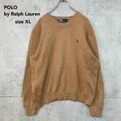 POLO by Ralph Lauren ポロバイラルフローレン Vネック コットンニット セーター キャメル ライトブラウン 刺繍ロゴ 古着 ビンテージ 90s 大きいサイズ 100%コットン オーバーサイズ ゆるだぼ ★ ◆■