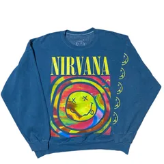 NIRVANA ニルヴァーナ スマイリーフェイス ロゴ グラフィック バンド ロック プリント カラフル ブルー タイダイ マルチカラー トレーナー スウェット レディース ユニセックス メンズ 古着 長袖 CHM