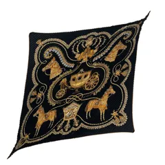 極美品 HERMES エルメス プリーツ パプロール 馬車と貴族 シルク スカーフ ブラック