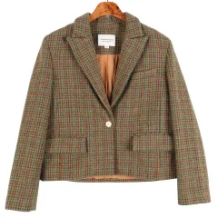 サースデーアイランド ワンボタン クロップド チェック ジャケット ウィメンズS