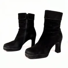 日本製◎【GINZA DIANA】ギンザ ダイアナ ショート アンクル ブーツ TS 68199 スエード シンプル ヒール おしゃれ 大人コーデ 大人スタイル こなれ感 脚長効果 高級感 レディース 黒 ブラック 24.5cm /M41634HH