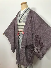【中古】Mサイズ 羽織 正絹 紫地に菊花模様