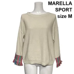 ◇ マレーラスポーツ MARELLA ニットセーター 長袖 フリンジ クルーネック プルオーバー アイボリー コットン100 M 9号 レディース S6A454のサムネイル