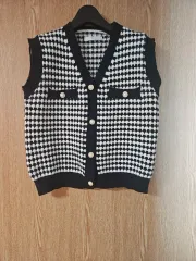 ab f z ハウンドトゥース パータン ポケット ニット ベスト