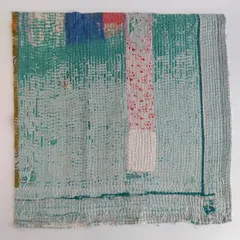 3602　専用ページ　ラリーキルト　カンタキルト　オールドファブリック　ハギレ　インド　ボロ　ステッチ　グリーン　パッチワーク　手仕事　資材　１点物　リバーシブル　50×50　送料無料　おまとめ割引