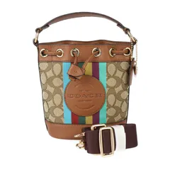 COACH コーチ デンプシー ドローストリング バケット 15 ハンドバッグ C5639 シグネチャー ジャガード × レザー ブラウン系 ゴールド金具 2WAY ショルダーバッグ ミニバッグ 巾着型 