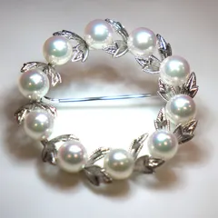 【美品】ミキモト（MIKIMOTO） 真珠 パール ブローチ サークル アコヤパール5.7mm シルバー